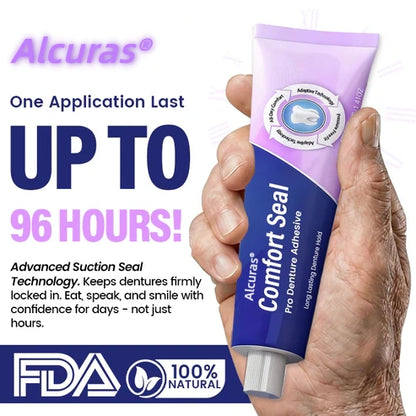 🔥 LIMITED SPECIAL OFFER 🔥 Alcuras® Comfort Seal Pro Denture Adhesive🦷💜FDA Certified (Clinically Proven 96- Hour Lock Hold for Secure, Comfortable & Zinc-Free Denture Fit)